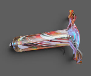 Zorza Poland Hand Blown Art Glass Ruffled Flower Vase Multicolor 7.75"